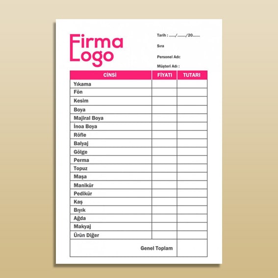 Adisyon Fişi Tek Renk Baskı Fiyatları