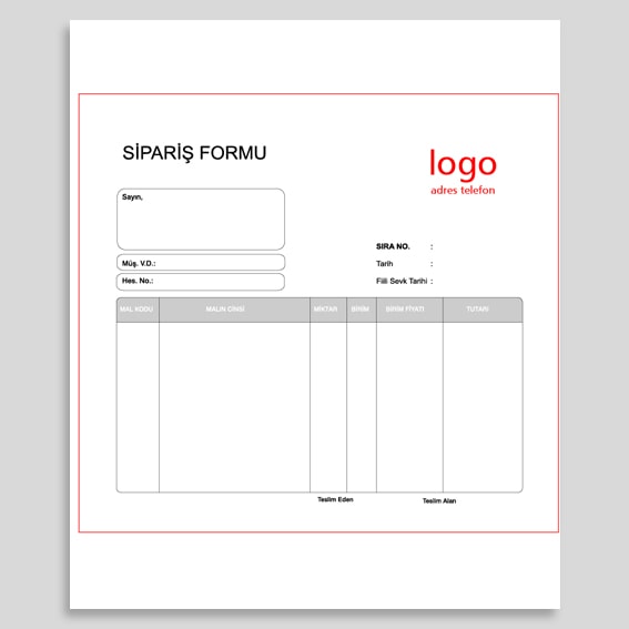 Sipariş Formu Tek Renk Baskı Fiyatları